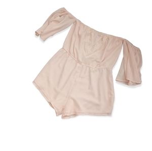 ESSUE nude lace romper size large off the shoulder